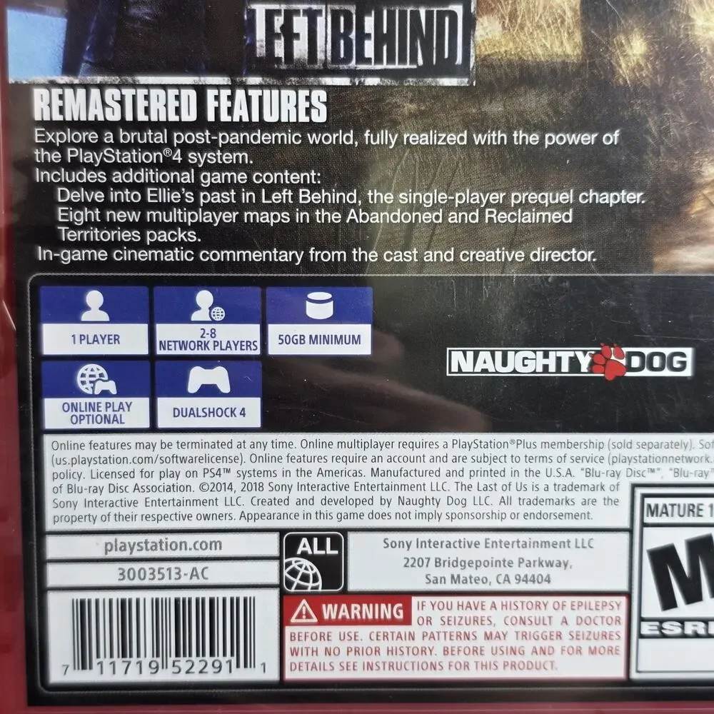 The Last of Us Remastered - PlayStation Hits - PlayStation 4 - New Sealed